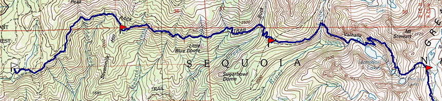 Map 1 -- Crescent Meadow to Nine Lakes Basin